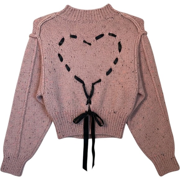 Kimchi Blue Sweaters - Kimchi Blue Pink Confetti Heart Ribbon Bow Cropped Sweater XS Coquette‎ Ballet